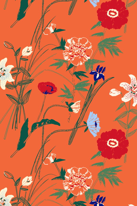 PUUTARHAKUTSUT -puuvillakangas oranssi